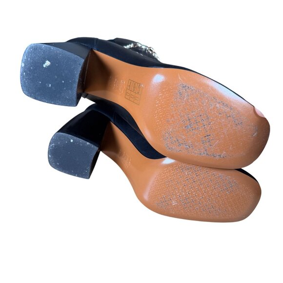 Tory Burch Black Leather Knee-High Boots W/ Chain & Flower Detail 8.5M - Picture 10 of 11